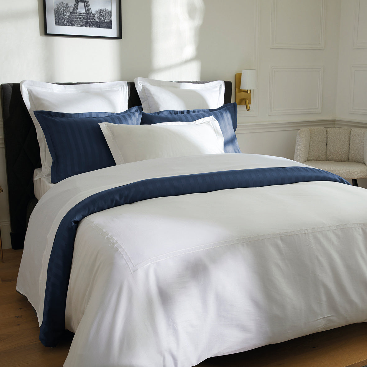 Duvet cover + pillowcase cotton satin - Biarritz White / White