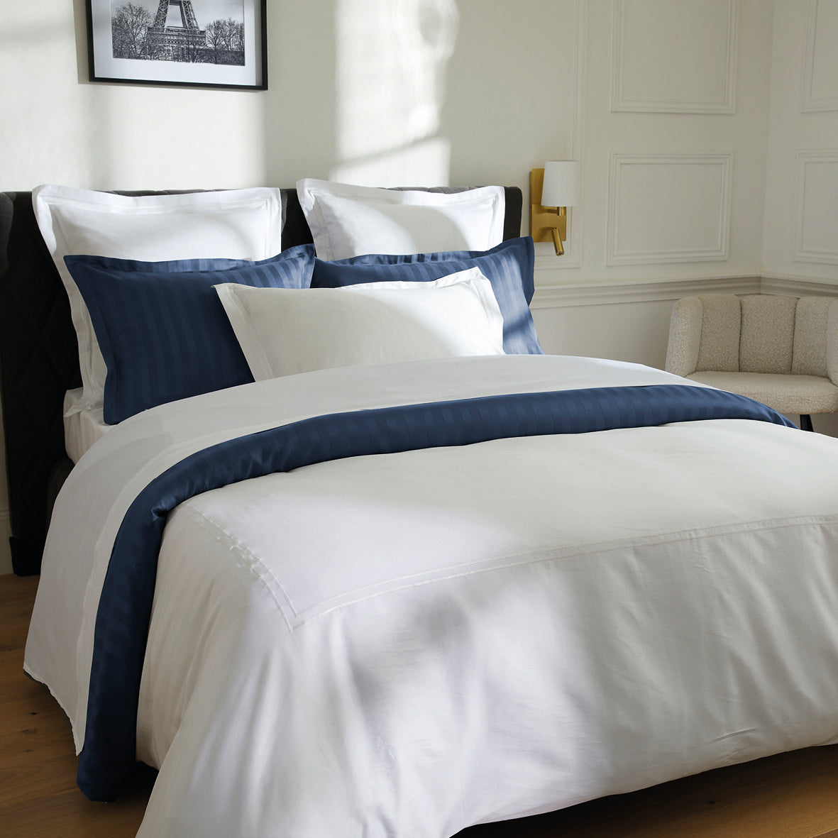Pillowcase(s) cotton satin - Biarritz White / White