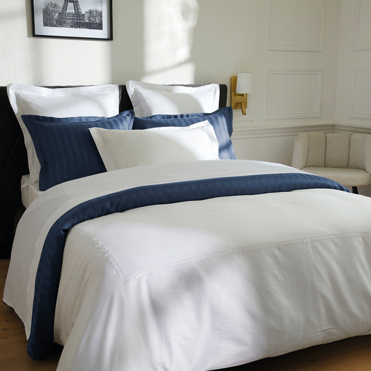 Flat sheet cotton satin - Biarritz White / White