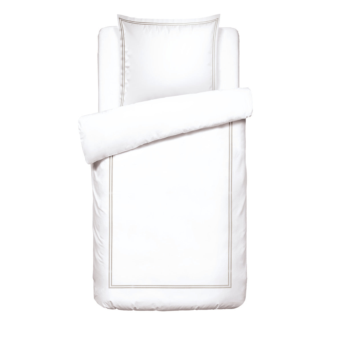 Duvet cover + pillowcase cotton satin - Biarritz Taupe / White