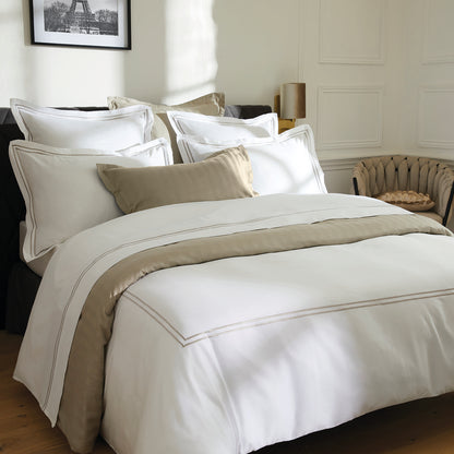 Pillowcase(s) cotton satin - Biarritz Taupe / White