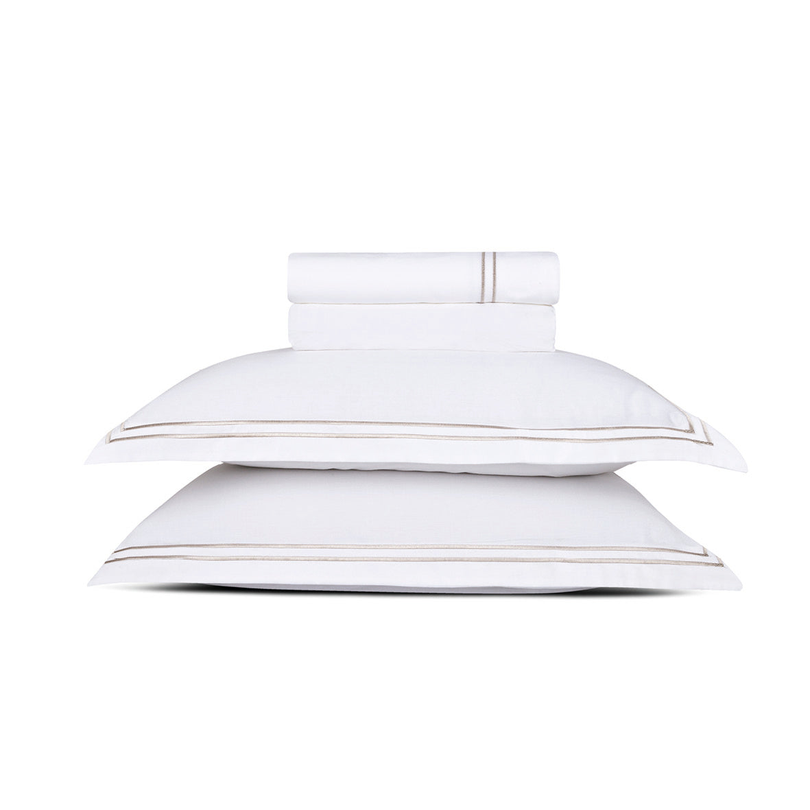 Sheet set cotton satin - Biarritz Taupe / White
