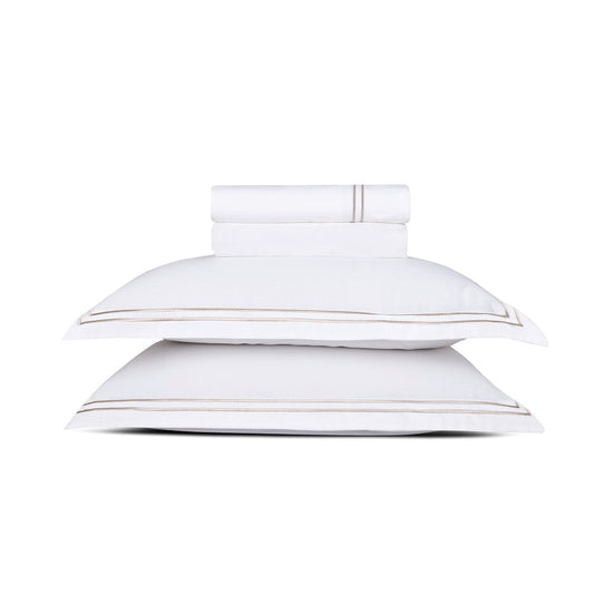 <p>Ensemble de draps satin de coton - Biarritz Taupe / Blanc</p>