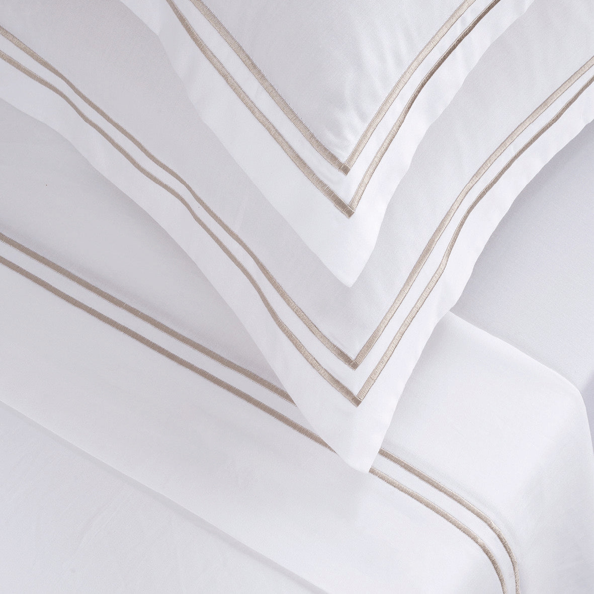 Sheet set cotton satin - Biarritz Taupe / White
