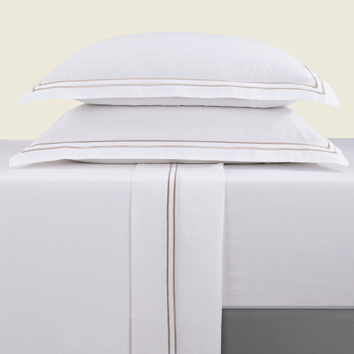 Sheet set cotton satin - Biarritz Taupe / White