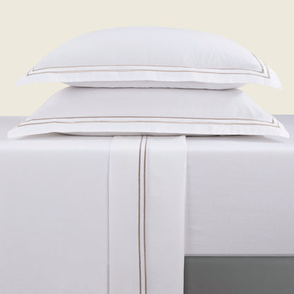 Sheet set cotton satin - Biarritz Taupe / White