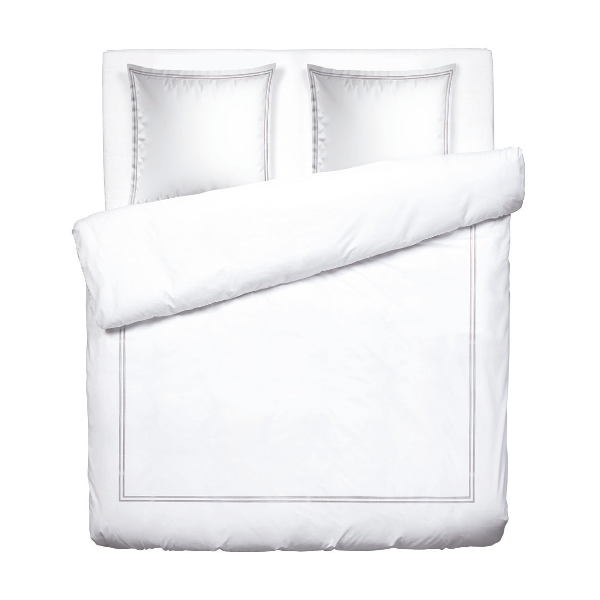 Duvet cover + pillowcase cotton satin - Biarritz Grey / White 260 x 240 cm + 2 x (63 x 63 cm)