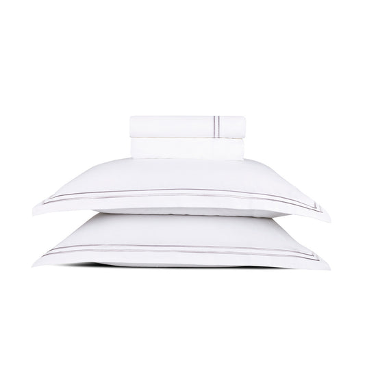 <p>Ensemble de draps satin de coton - Biarritz Grey / Blanc</p>