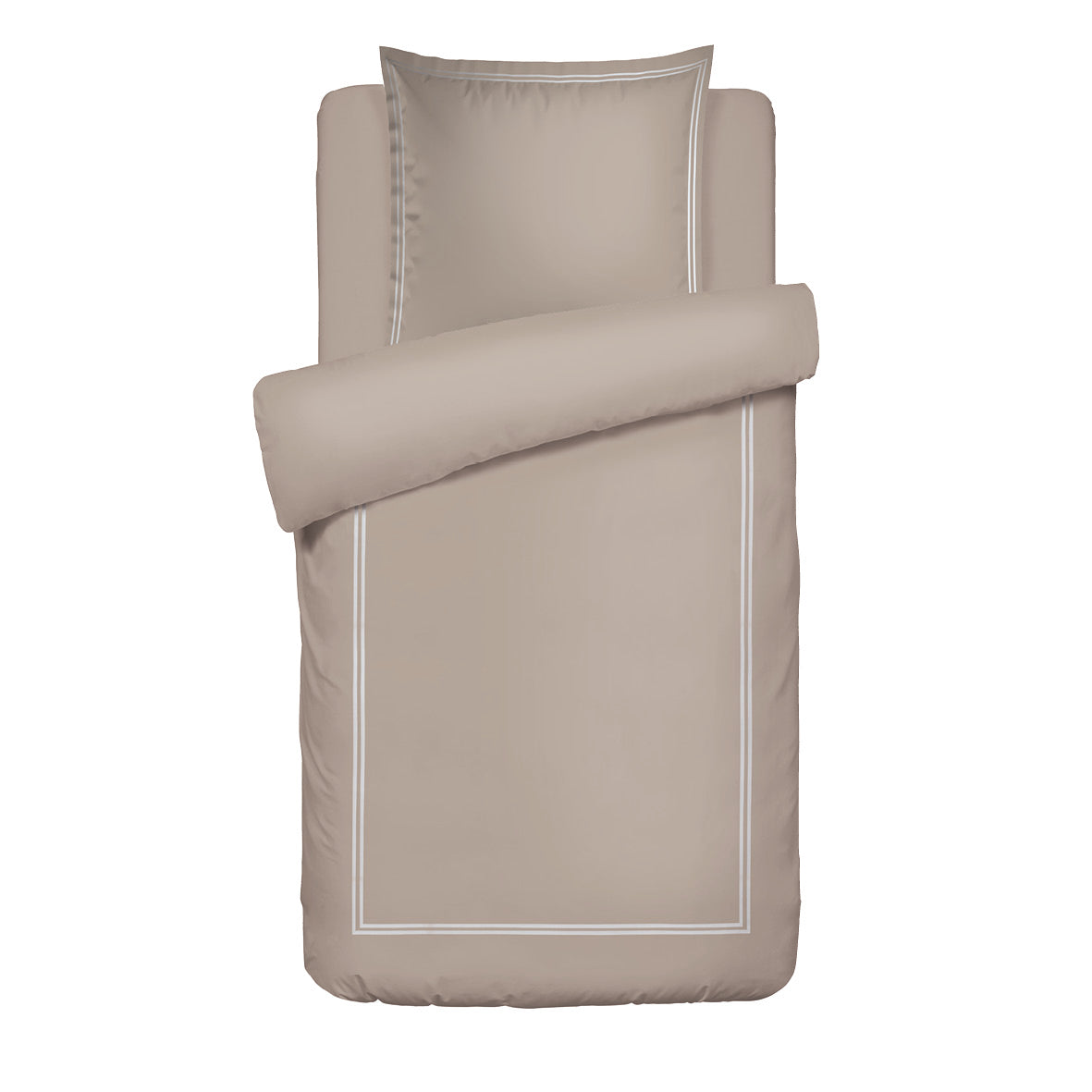 Duvet cover + pillowcase cotton satin - Biarritz White / Taupe