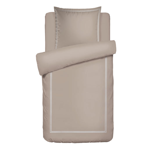 <p>Housse de couette + taie d'oreiller satin de coton - Biarritz Blanc / Taupe</p>