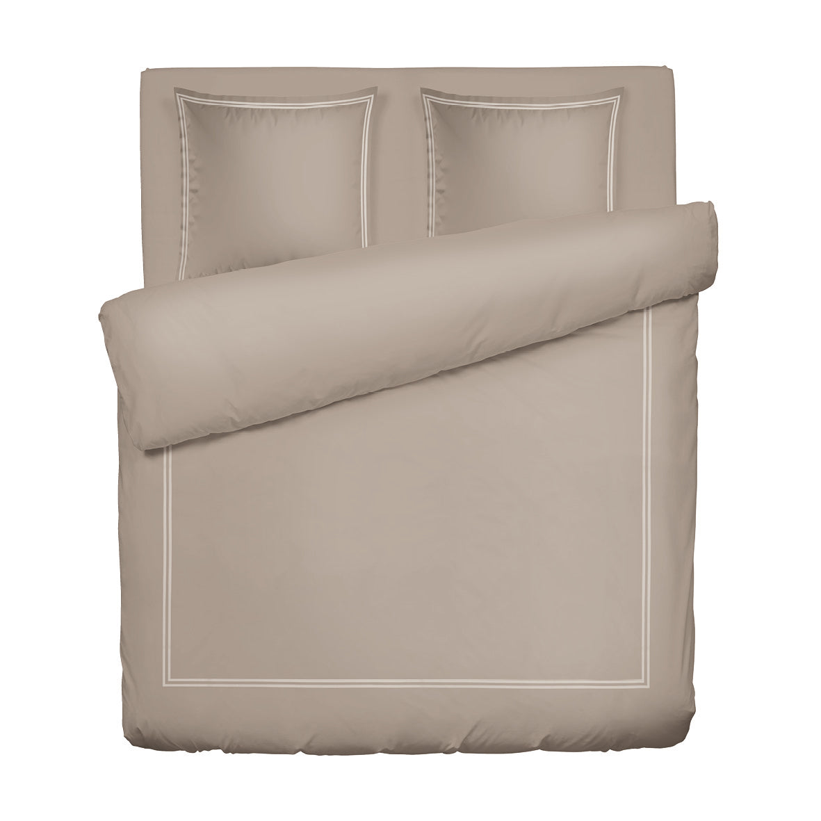 Duvet cover + pillowcase cotton satin - Biarritz White / Taupe 260 x 240 cm + 2 x (63 x 63 cm)