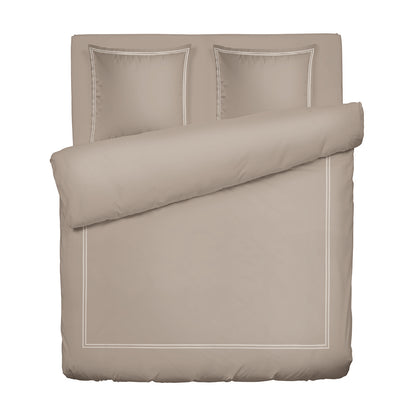 Duvet cover + pillowcase cotton satin - Biarritz White / Taupe 260 x 240 cm + 2 x (63 x 63 cm)