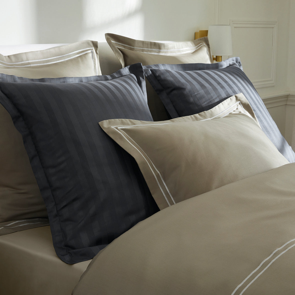 Flat sheet cotton satin - Biarritz White / Taupe