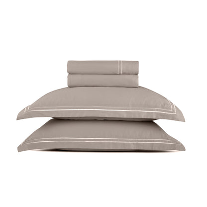 Sheet set cotton satin - Biarritz White / Taupe
