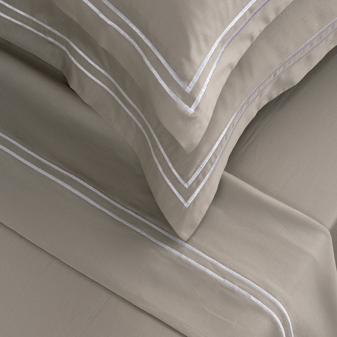 Sheet set cotton satin - Biarritz White / Taupe