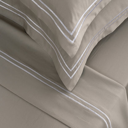 Sheet set cotton satin - Biarritz White / Taupe
