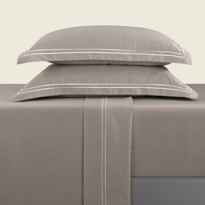 Sheet set cotton satin - Biarritz White / Taupe