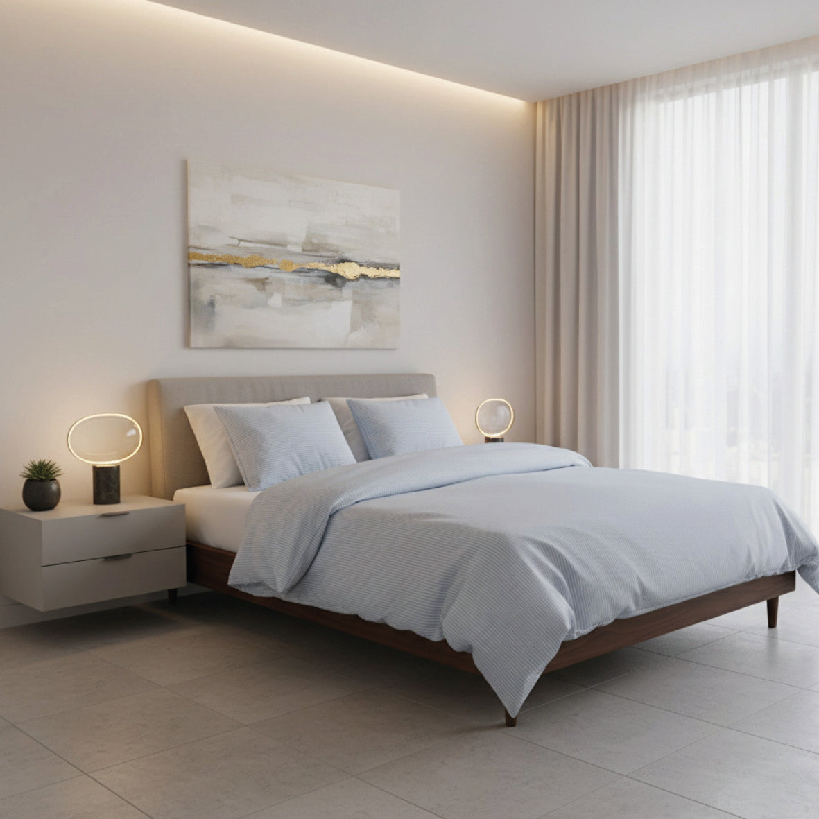 Flat sheet cotton percale - Grenoble Light blue - 240 x 300 cm