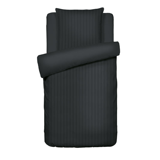 <p>Housse de couette + taie d'oreiller satin de coton rayure tiss� dobby -  Noir</p>