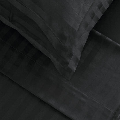 Duvet cover + pillowcase cotton satin dobby stripe woven - Black