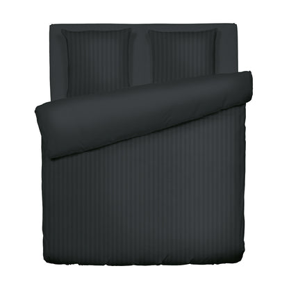 Duvet cover + pillowcase cotton satin dobby stripe woven - Black