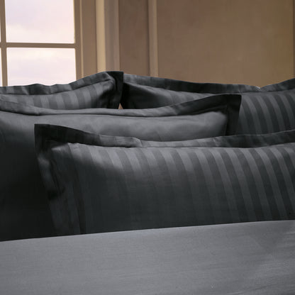 Pillowcase(s) cotton satin dobby stripe woven - Black