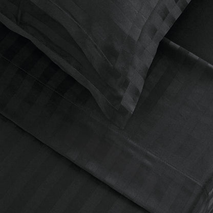 Flat sheet cotton satin dobby stripe woven - Black