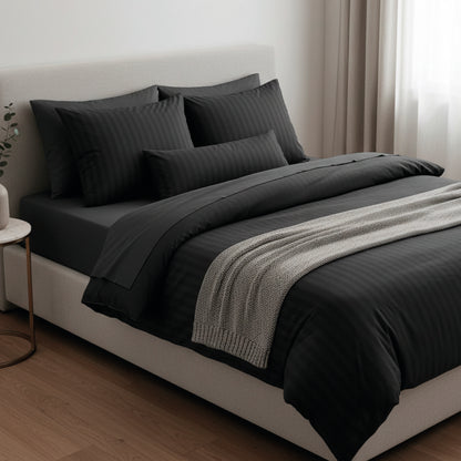 Flat sheet cotton satin dobby stripe woven - Black