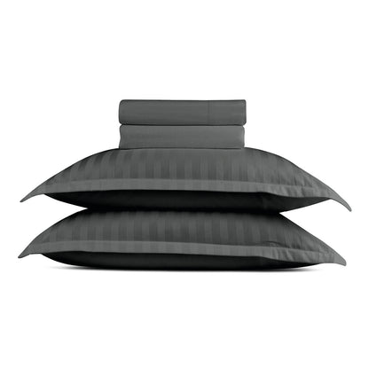 Sheet set cotton satin dobby stripe woven - Black