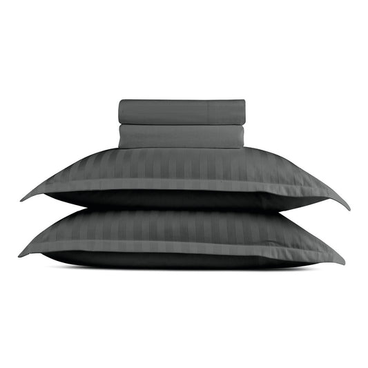 <p>Ensemble de draps satin de coton rayure tiss� dobby - Noir</p>