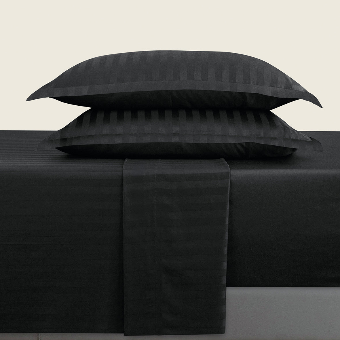 Sheet set cotton satin dobby stripe woven - Black