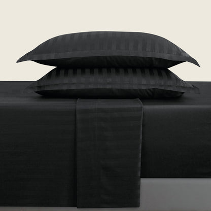 Sheet set cotton satin dobby stripe woven - Black