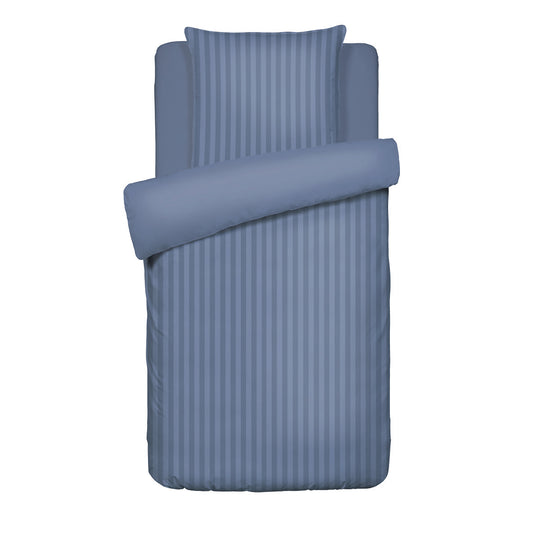 <p>Housse de couette + taie d'oreiller satin de coton rayure tiss� dobby - Bleu</p>