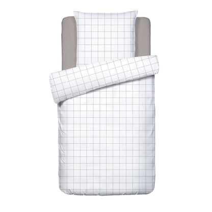 Duvet cover + pillowcase cotton satin - Simples carreaux White / Taupe