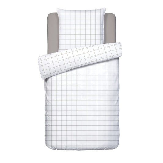 <p>Housse de couette + taie d'oreiller satin de coton - Simples carreaux Blanc / Taupe</p>