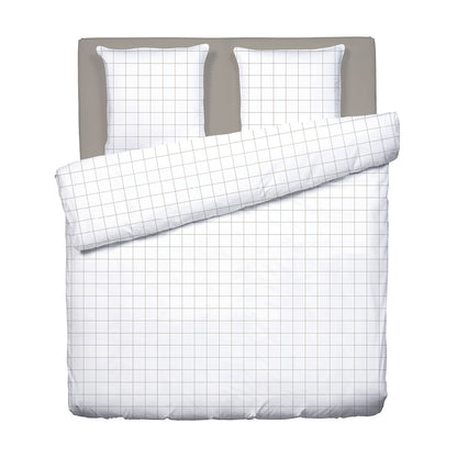 Duvet cover + pillowcase cotton satin - Simples carreaux White / Taupe 260 x 240 cm + 2 x (63 x 63 cm)
