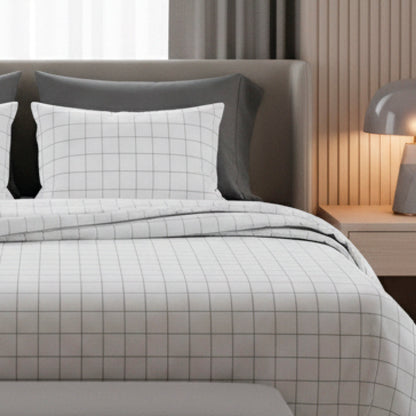Pillowcase(s) cotton satin - Simples carreaux White / Taupe