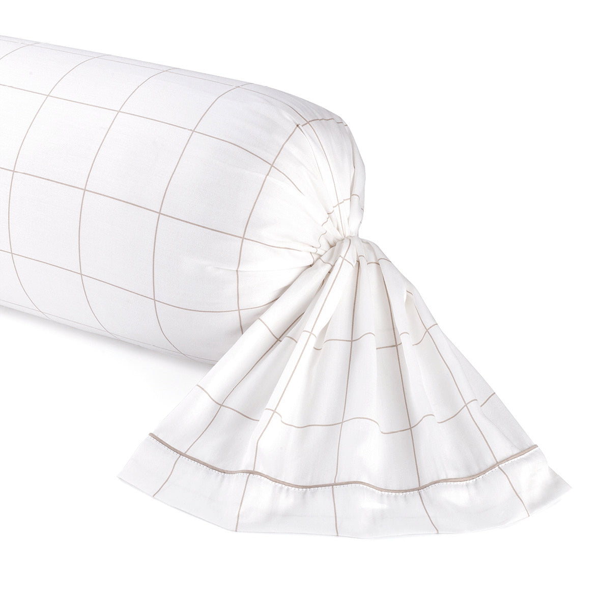 Pillowcase(s) cotton satin - Simples carreaux White / Taupe 43 x 210 cm