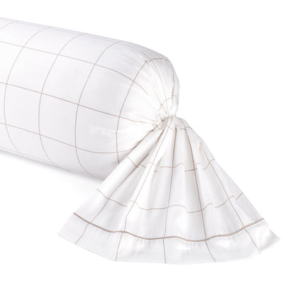 Pillowcase(s) cotton satin - Simples carreaux White / Taupe 43 x 210 cm