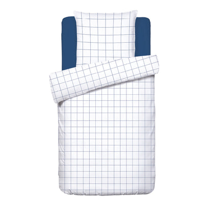 Duvet cover + pillowcase cotton satin - Simples carreaux White / Blue