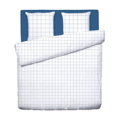 Duvet cover + pillowcase cotton satin - Simples carreaux White / Blue 260 x 240 cm + 2 x (63 x 63 cm)