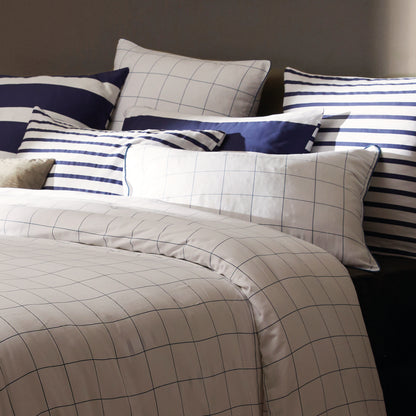 Pillowcase(s) cotton satin - Simples carreaux White / Blue