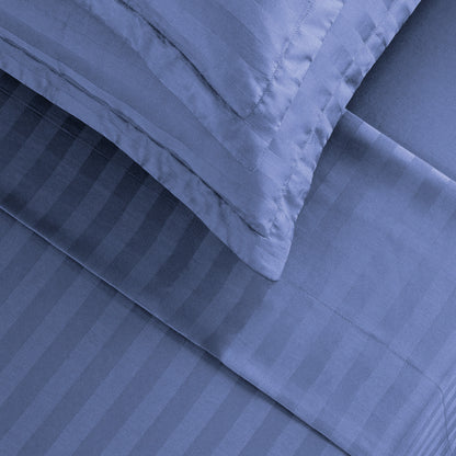 Flat sheet cotton satin dobby stripe woven - Blue