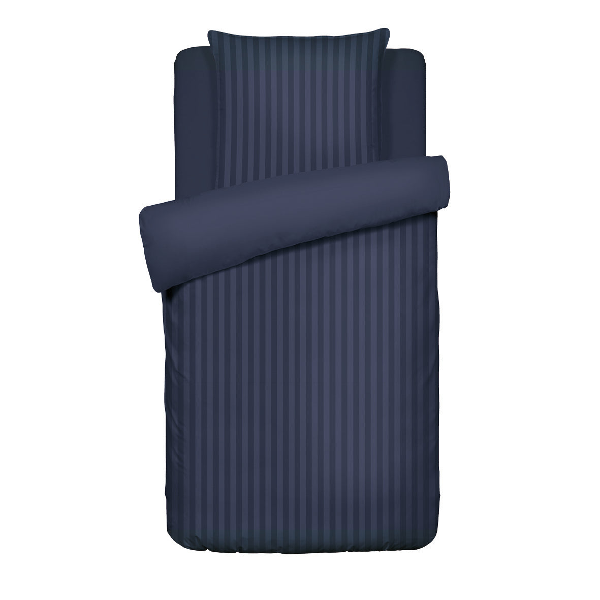 Duvet cover + pillowcase cotton satin dobby stripe woven - Dark blue