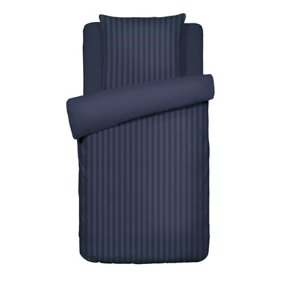 Duvet cover + pillowcase cotton satin dobby stripe woven - Dark blue
