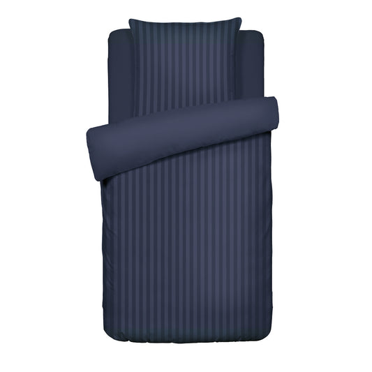 <p>Housse de couette + taie d'oreiller satin de coton rayure tiss� dobby - Bleu fonc�</p>