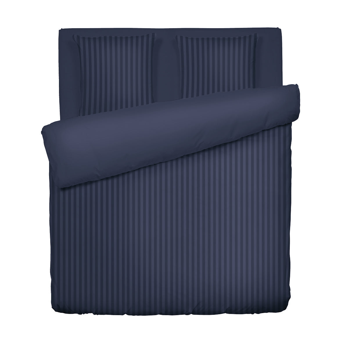 Duvet cover + pillowcase cotton satin dobby stripe woven - Dark blue