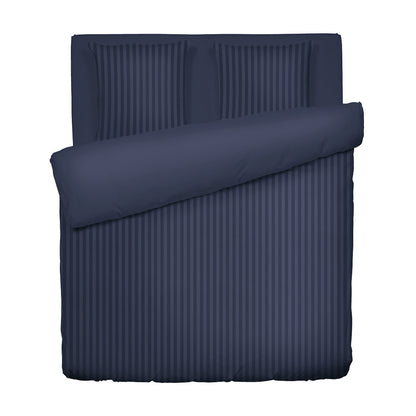 Duvet cover + pillowcase cotton satin dobby stripe woven - Dark blue