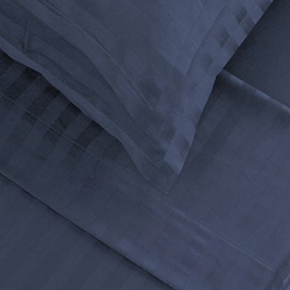 Sheet set cotton satin dobby stripe woven - Dark blue