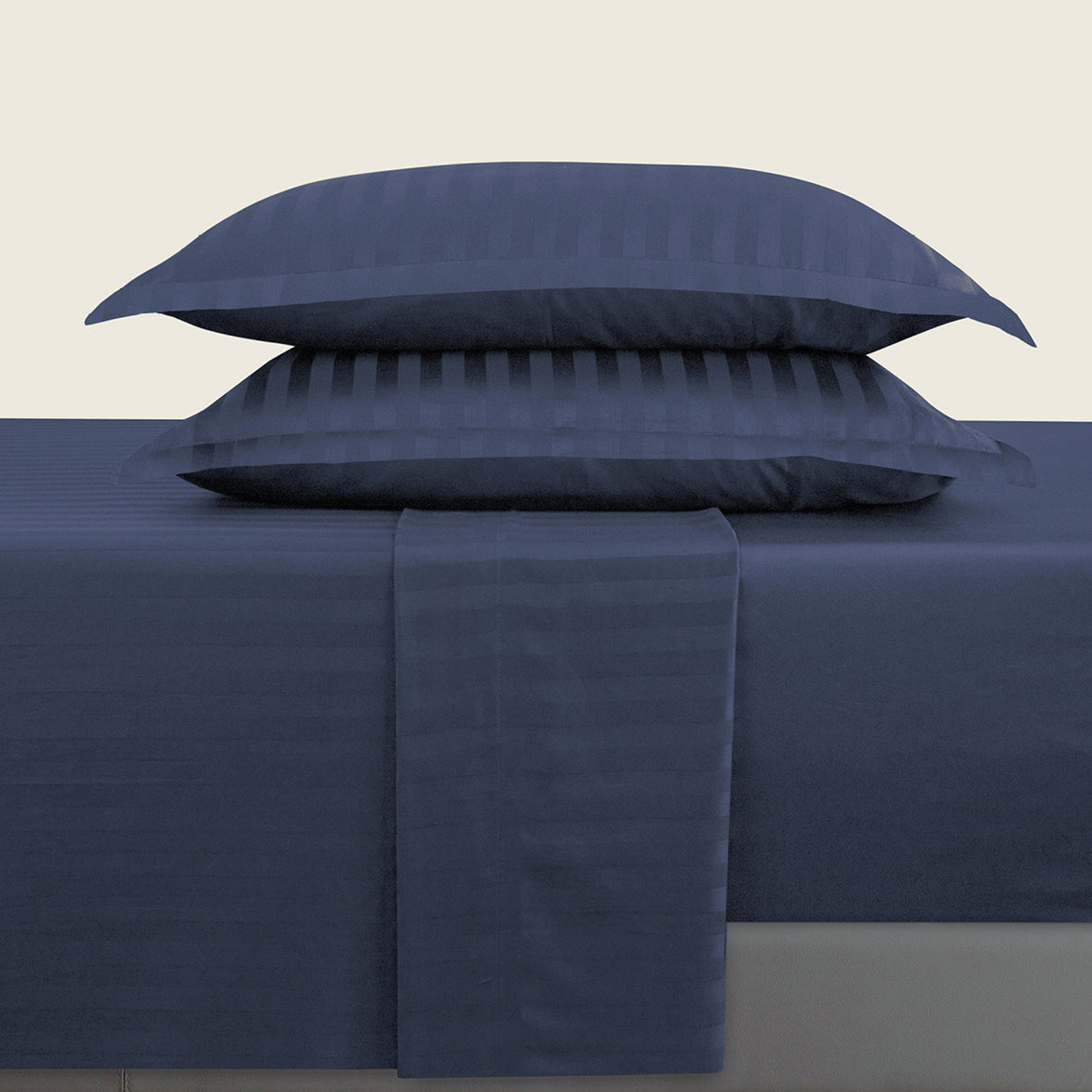 Sheet set cotton satin dobby stripe woven - Dark blue